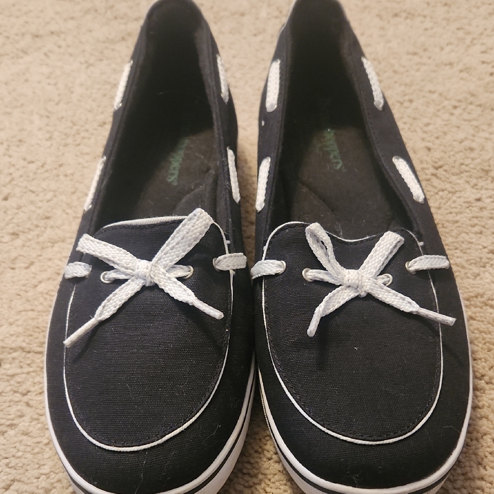 Grasshoppers Black Canvas Flats with White Accents